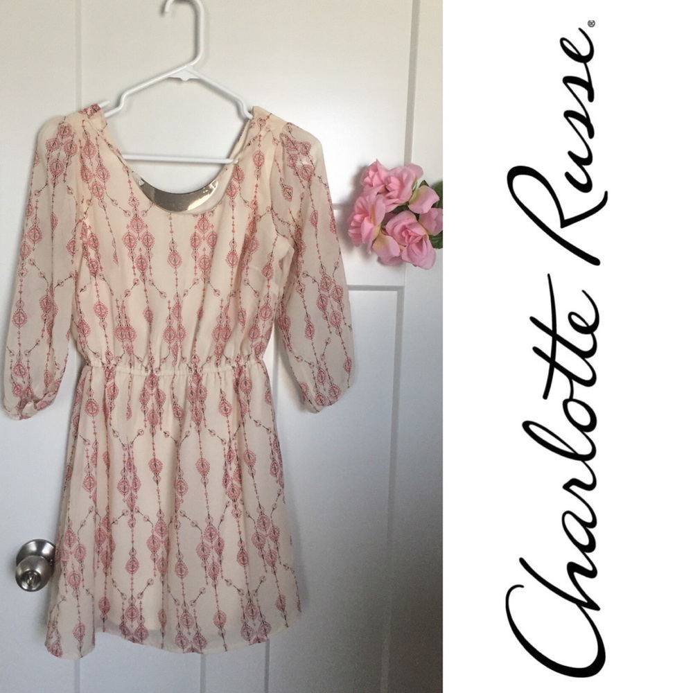 Aztec 3/4 Sleeve Dress with Gold Necklace Detail